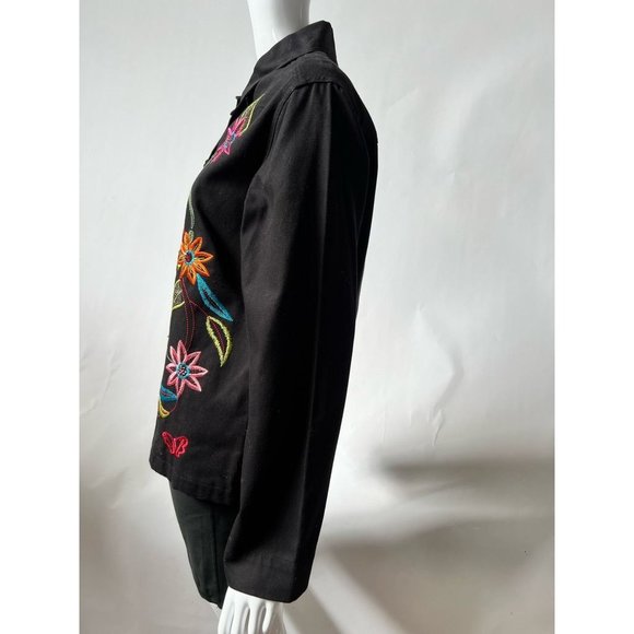White Stag Womens Denim Jacket Coat Black Floral Button Up Embroidered S New - Picture 6 of 12
